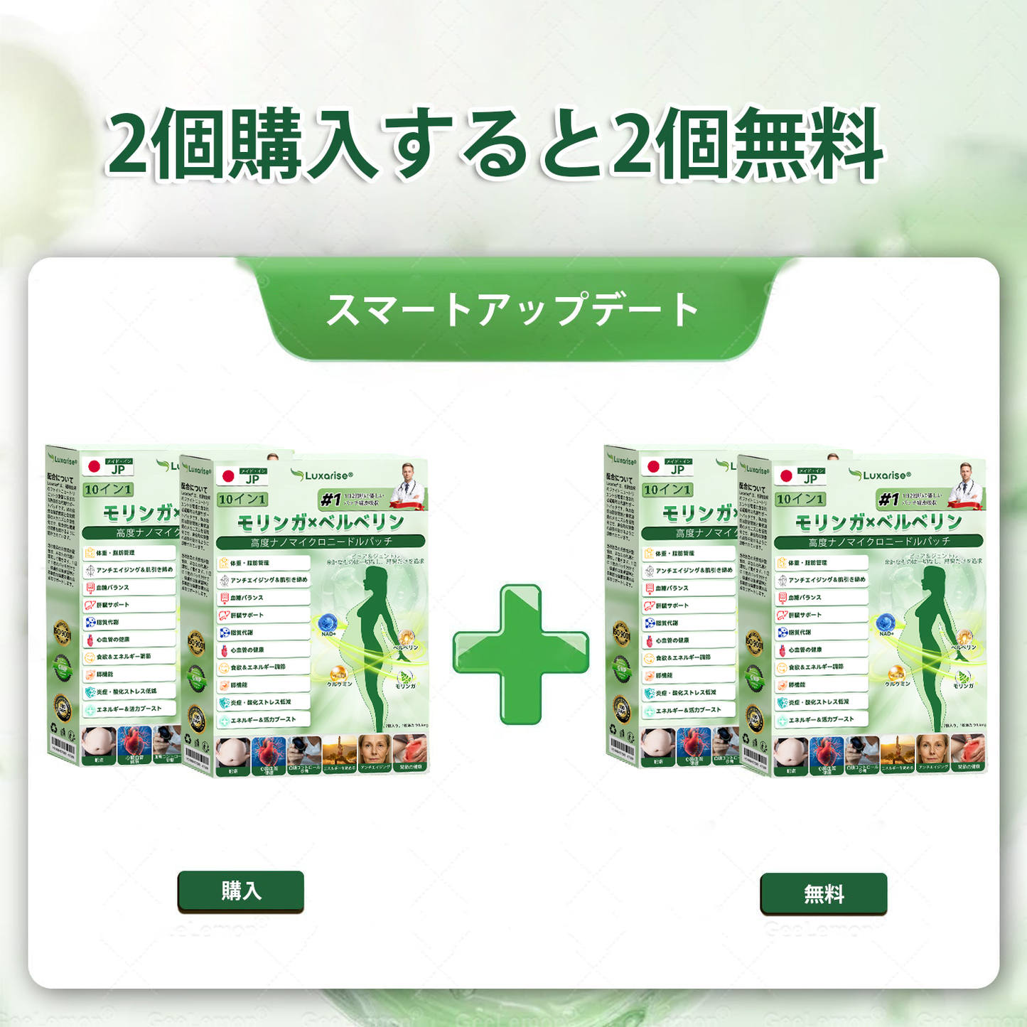 【完全新改良パッチ PLUS】 🌕🌕𝑳𝒖𝒙𝒂𝒓𝒊𝒔𝒆® モリンガ＆ベルベリン 10-IN-1 高機能ナノマイクロニードルパッチ（1日1回、7日で変化を実感）✅肥満・糖尿病・睡眠時無呼吸症候群・関節の悩み向け